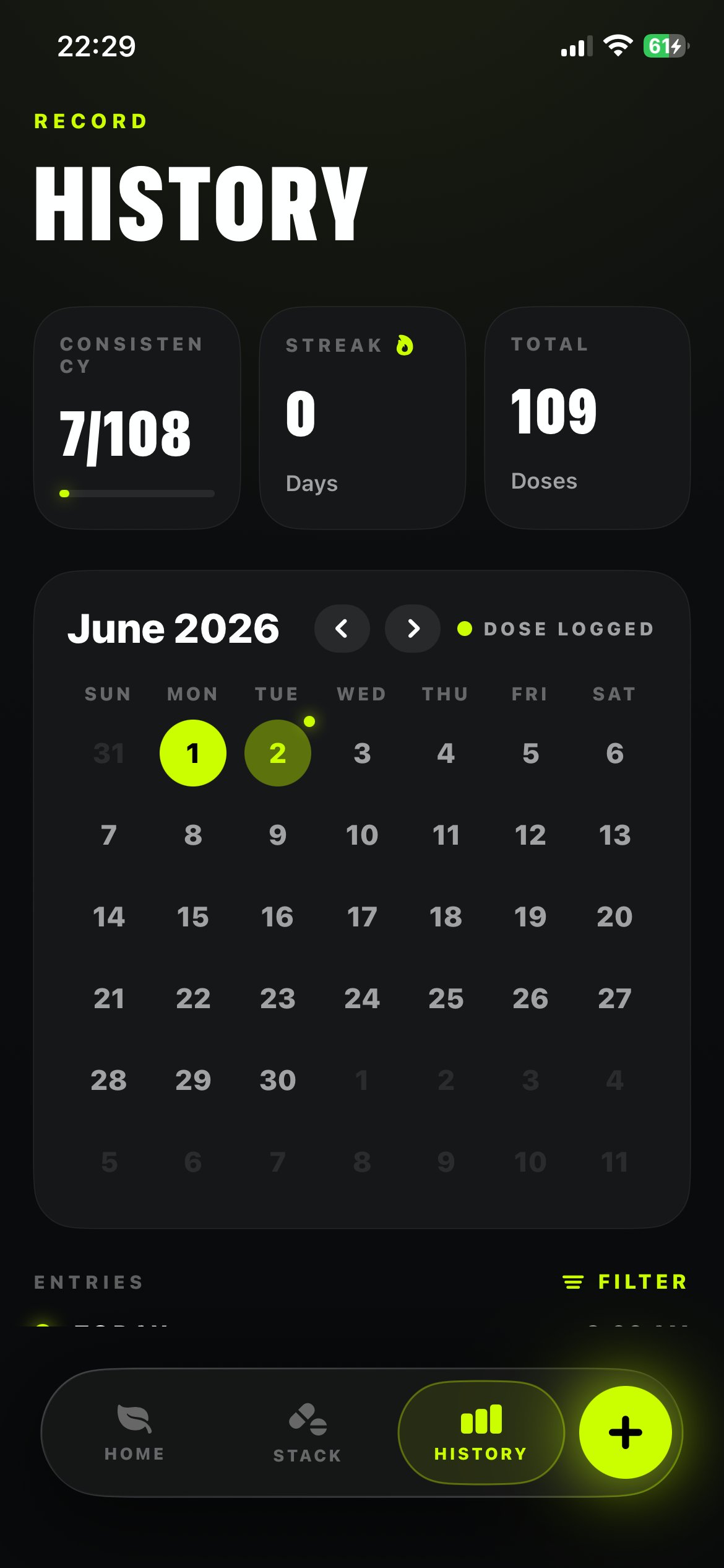 Peptik history calendar